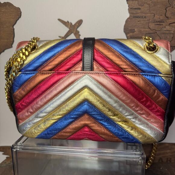 YSL Chevron Metallic Multicolor Med College Satchel Flap Bag GHW Authentic CoA - Picture 6 of 9